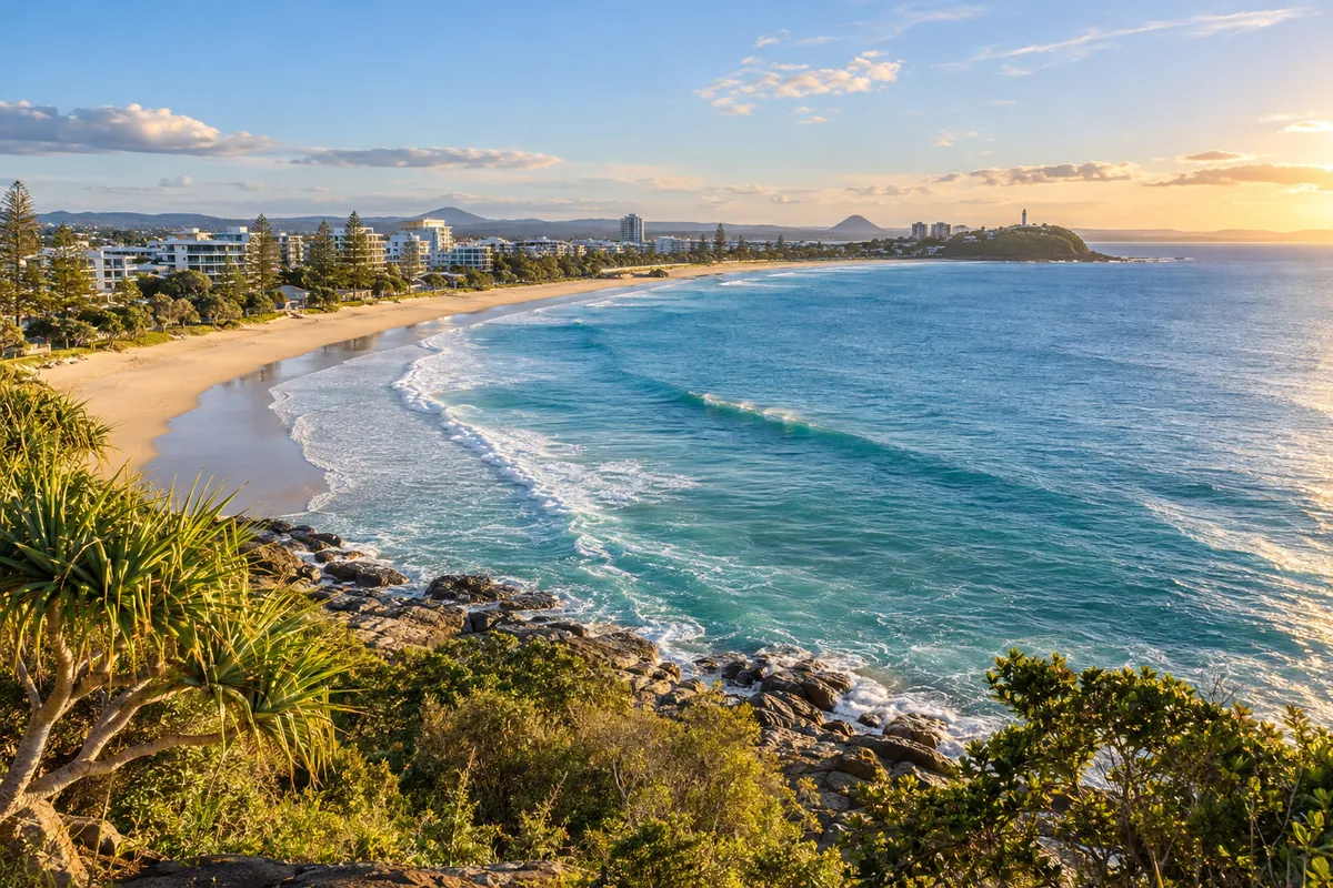 Sunshine Coast beach and headland overlooking the ocean