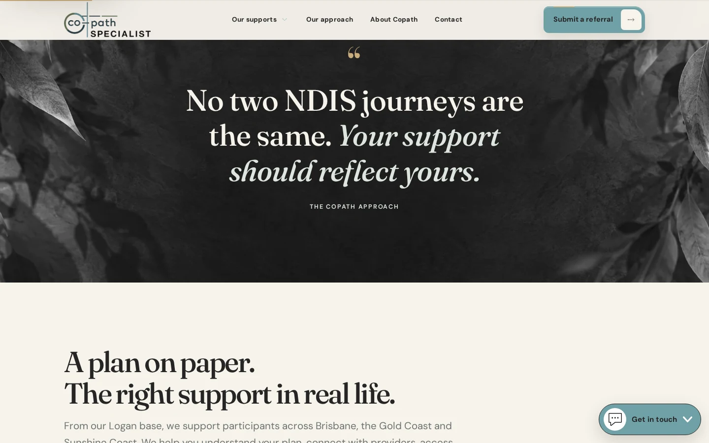 CoPath website section explaining its individual approach to NDIS support