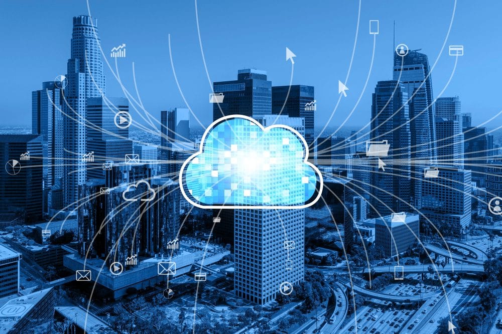 Cloud ERP Migration 7 Enterprise cloud infrastructure architecture with secure data center servers and scalable virtualization technology.