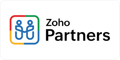 Certified Zoho Partner badge for CRM, business software solutions, consulting, implementation, and support services.