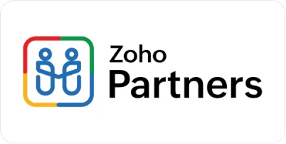 Certified Zoho Partner badge for CRM, business software solutions, consulting, implementation, and support services.