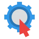ERP Training & Change Management 8 A vector icon featuring a blue gear and a red mouse cursor, representing the assessment of technical settings and configuration options during the ERP selection process.