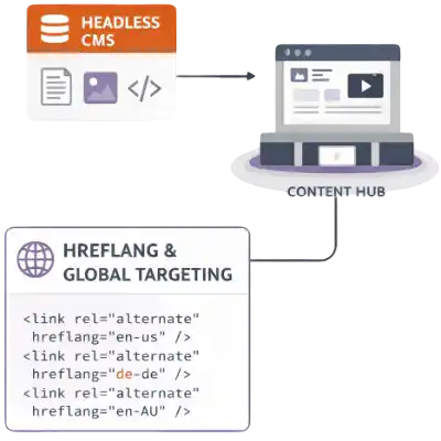 Enterprise, headless and international SEO illustration