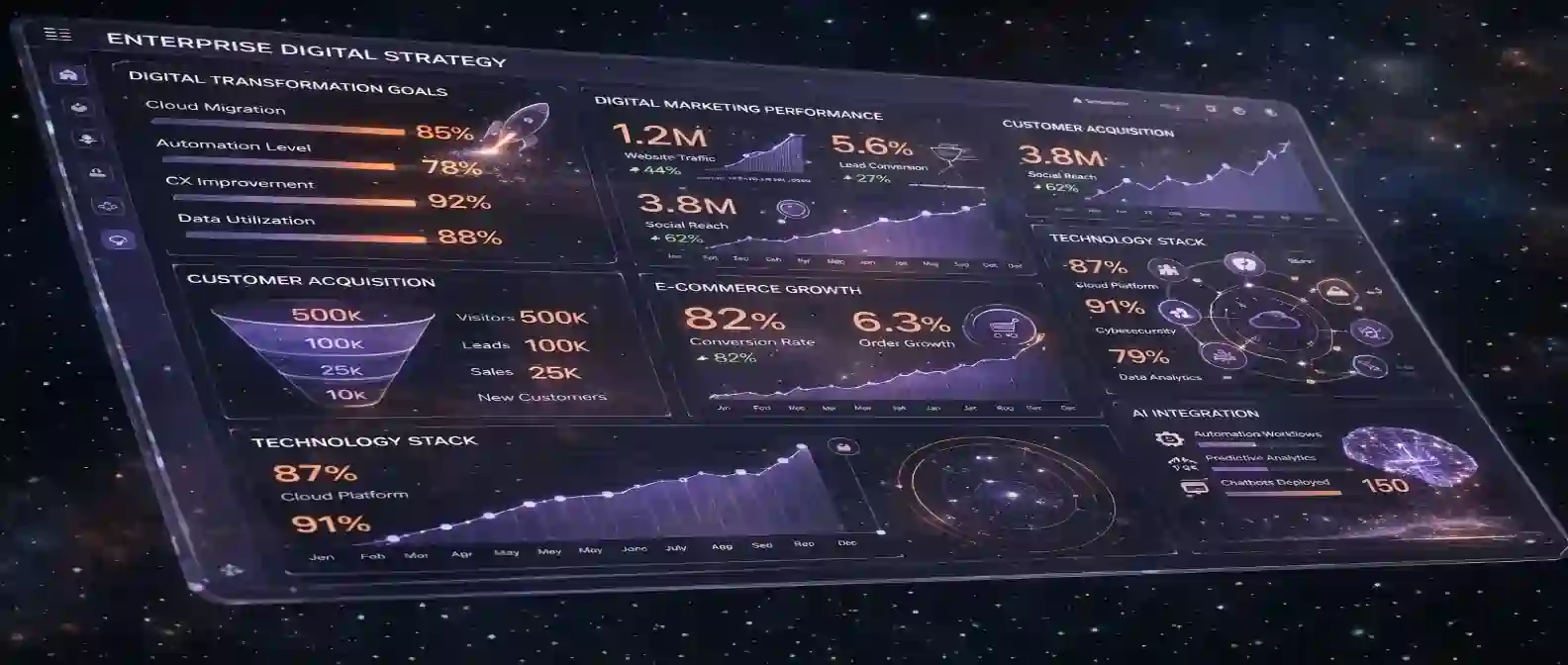 Digital Strategy 1 Enterprise digital strategy visualization showing interconnected data systems and architecture