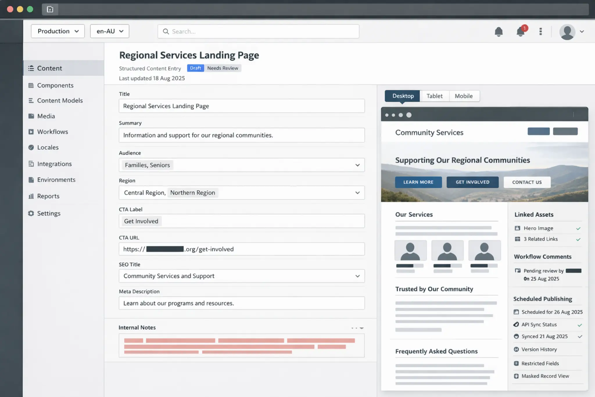 Preview of a headless CMS and content operations platform