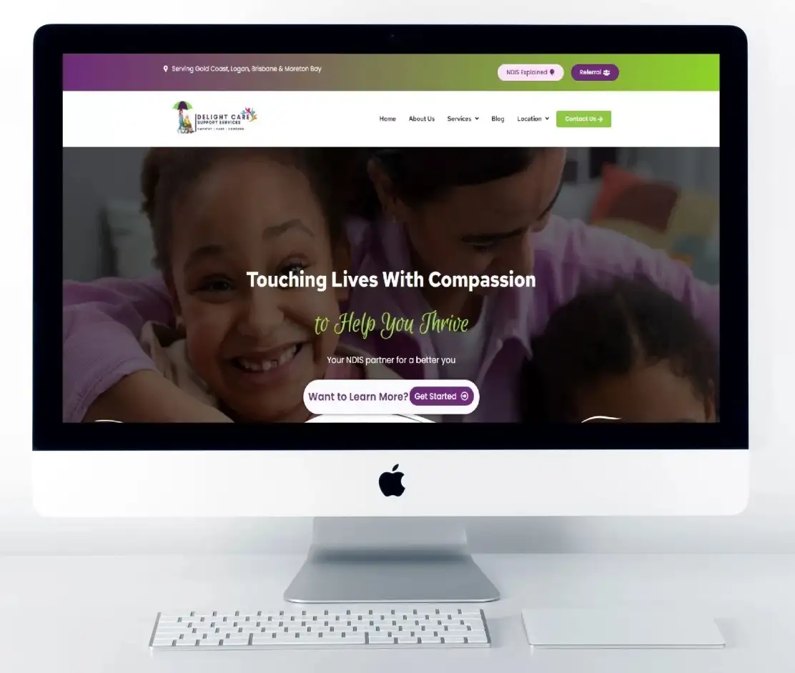 NDIS Website Design 7 Delight Care Support Services NDIS website design with improved local search visibility, clearer messaging, and a smoother visitor journey in Brisbane Logan