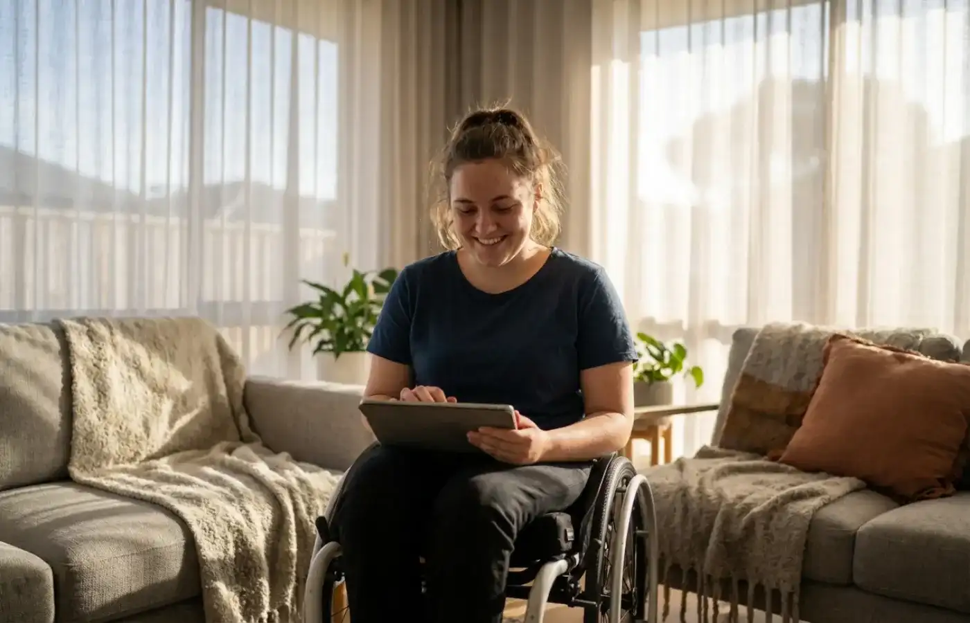NDIS Website Design 1 NDIS web design accessibility features shown on a tablet used by a wheelchair user in Australia
