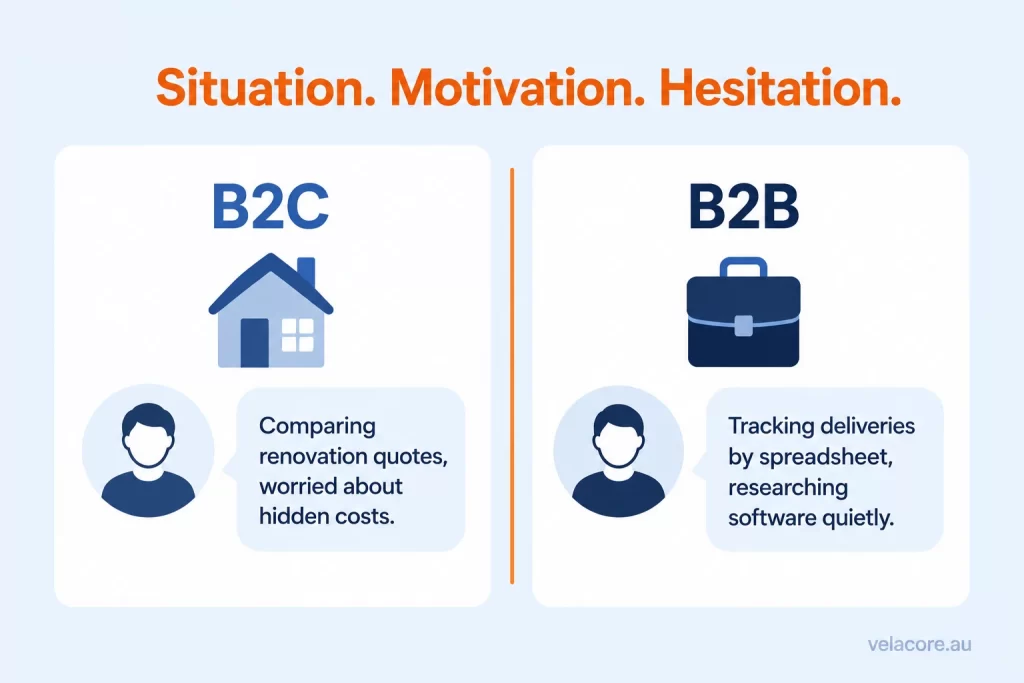 How to Find Your Target Audience (Not Just Your Target Market) 7 B2B and B2C target audience comparison cards illustrating how to find your target audience in practice