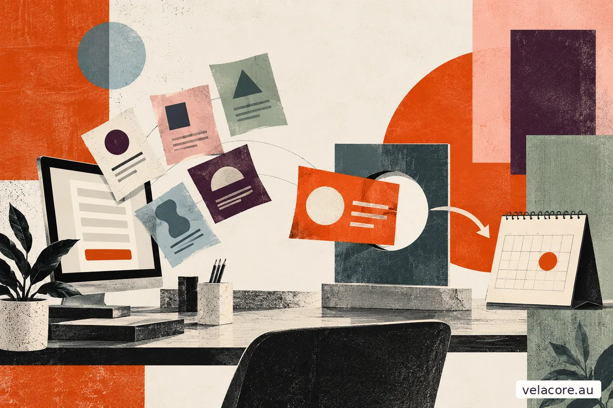 Editorial collage of different website enquiries, with a relevant service enquiry moving toward a follow-up conversation